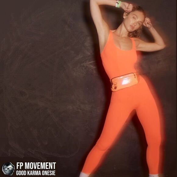 FP MOVEMENT GOOD KARMA ONESIE IN HOT WATERMELON NEON RED WORKOUT JUMPSUIT M/L - Picture 3 of 9